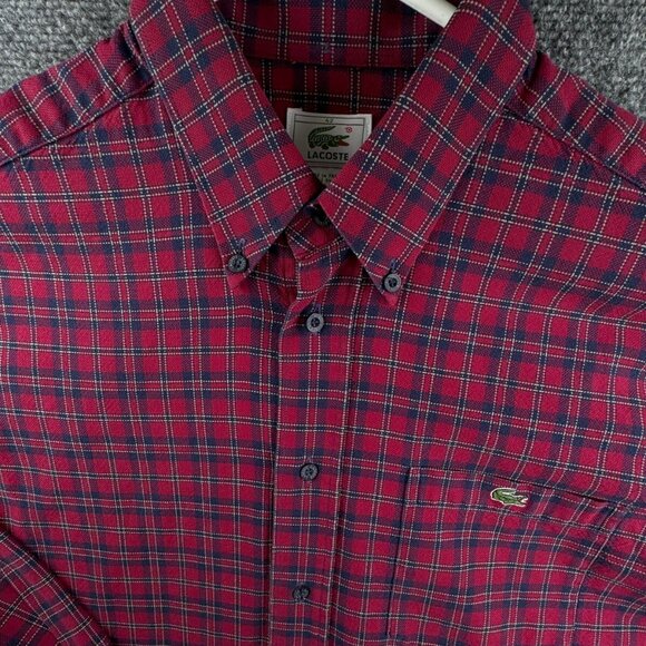 Lacoste Other - Lacoste Men Red Plaid Button Up Shirt Long Sleeve Size 42 France Made Designer